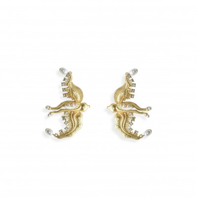 SCHIAPARELLI METAL ARTIFICIAL DOVE SHAPED DANGLE EARRINGS FOR 